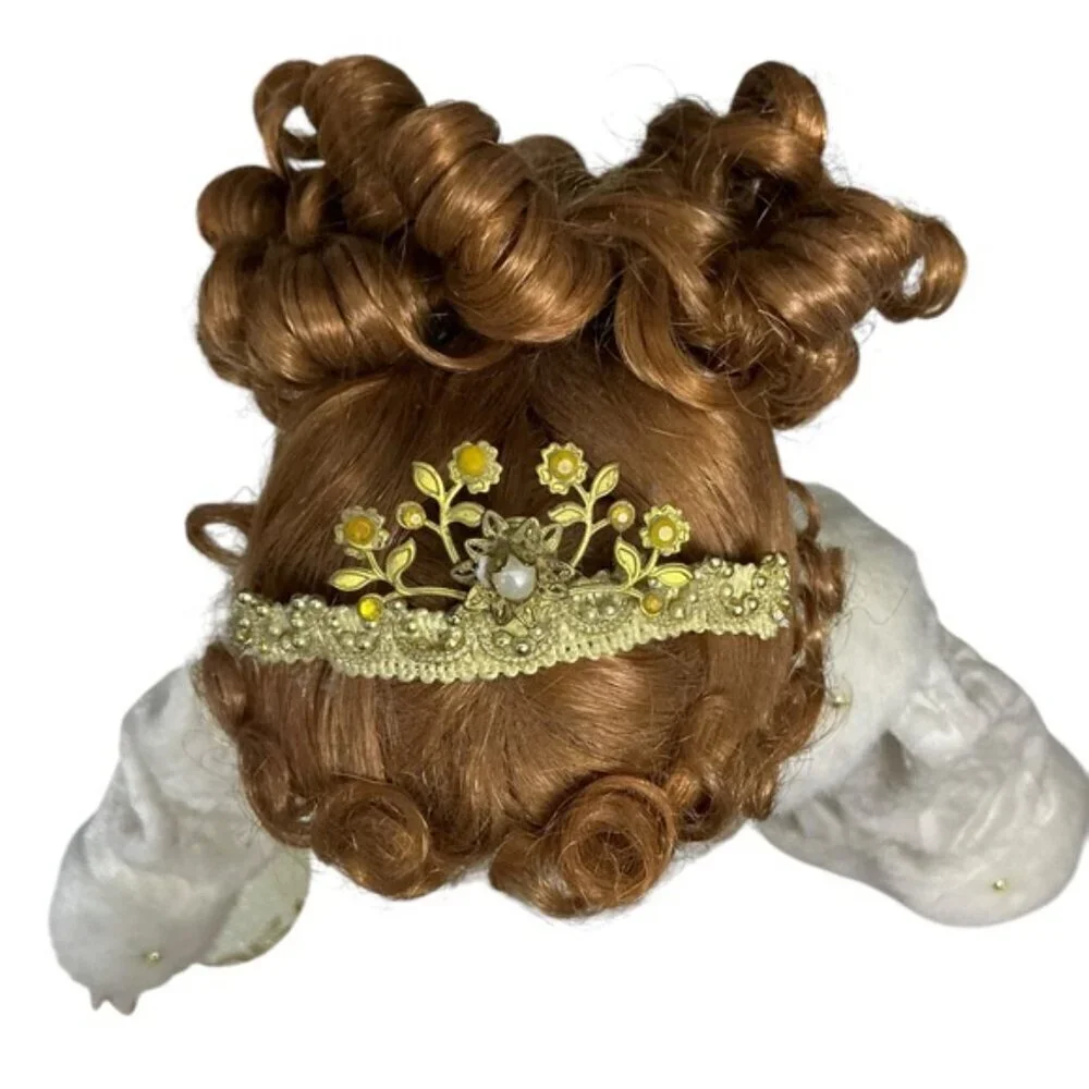 Porcelain Angel Doll Vintage Christmas 05 Red Auburn Hair w/Stand White Gold 19”